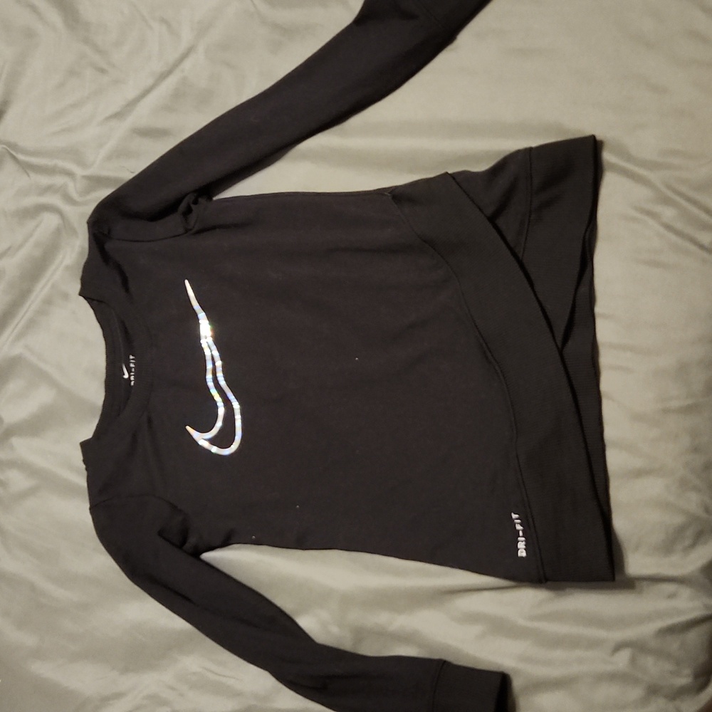 Nike Kids Black Dri-FIT Long Sleeve Tee with Iridescent Logo